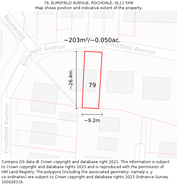 79, ELMSFIELD AVENUE, ROCHDALE, OL11 5XW: Plot and title map