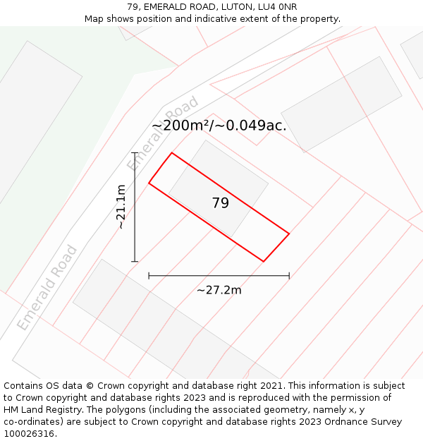 79, EMERALD ROAD, LUTON, LU4 0NR: Plot and title map