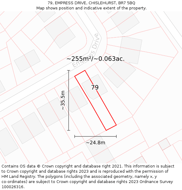 79, EMPRESS DRIVE, CHISLEHURST, BR7 5BQ: Plot and title map