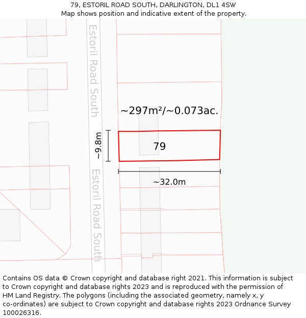 79, ESTORIL ROAD SOUTH, DARLINGTON, DL1 4SW: Plot and title map