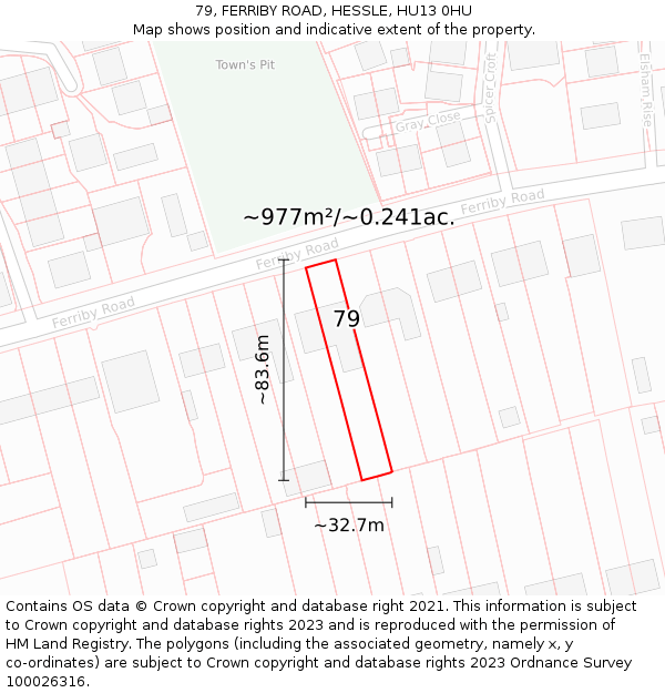 79, FERRIBY ROAD, HESSLE, HU13 0HU: Plot and title map