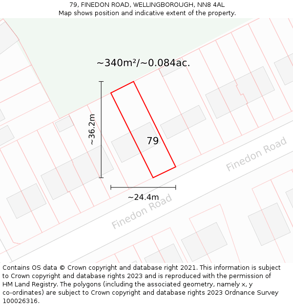 79, FINEDON ROAD, WELLINGBOROUGH, NN8 4AL: Plot and title map