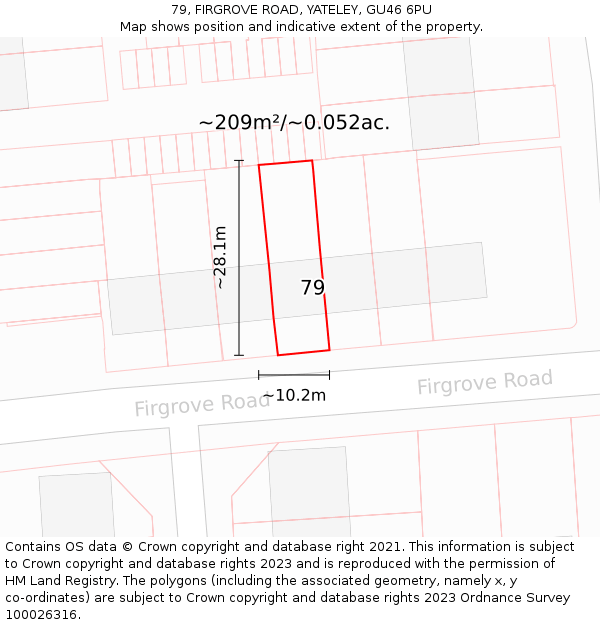 79, FIRGROVE ROAD, YATELEY, GU46 6PU: Plot and title map