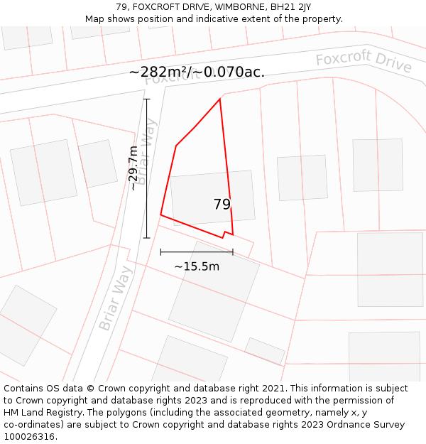 79, FOXCROFT DRIVE, WIMBORNE, BH21 2JY: Plot and title map