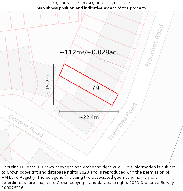 79, FRENCHES ROAD, REDHILL, RH1 2HS: Plot and title map