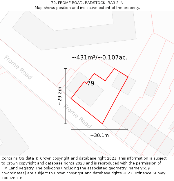 79, FROME ROAD, RADSTOCK, BA3 3LN: Plot and title map