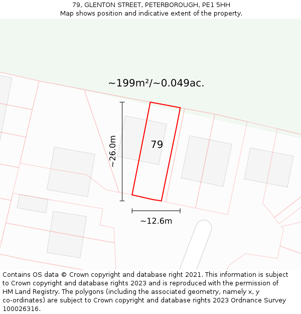 79, GLENTON STREET, PETERBOROUGH, PE1 5HH: Plot and title map