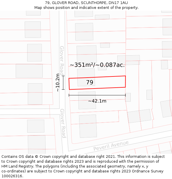 79, GLOVER ROAD, SCUNTHORPE, DN17 1AU: Plot and title map