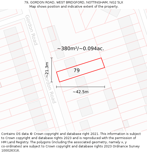 79, GORDON ROAD, WEST BRIDGFORD, NOTTINGHAM, NG2 5LX: Plot and title map