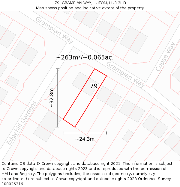 79, GRAMPIAN WAY, LUTON, LU3 3HB: Plot and title map