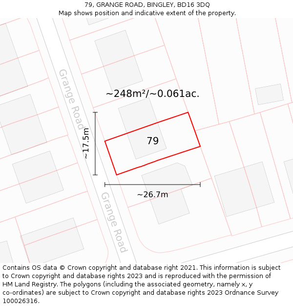 79, GRANGE ROAD, BINGLEY, BD16 3DQ: Plot and title map