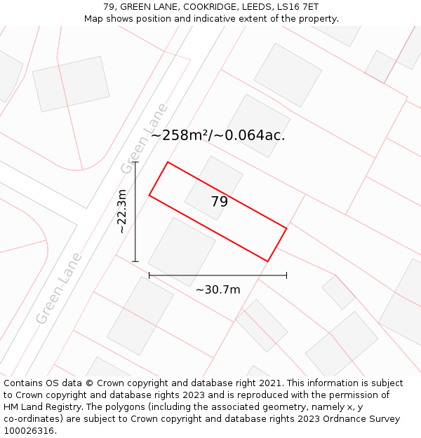 79, GREEN LANE, COOKRIDGE, LEEDS, LS16 7ET: Plot and title map