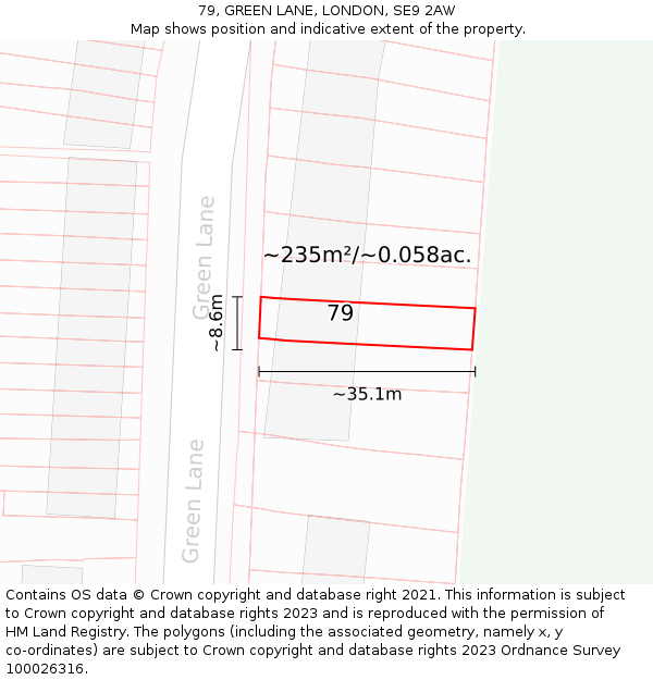 79, GREEN LANE, LONDON, SE9 2AW: Plot and title map