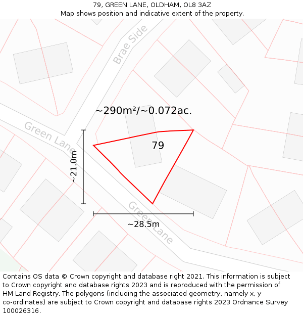 79, GREEN LANE, OLDHAM, OL8 3AZ: Plot and title map