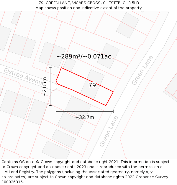 79, GREEN LANE, VICARS CROSS, CHESTER, CH3 5LB: Plot and title map