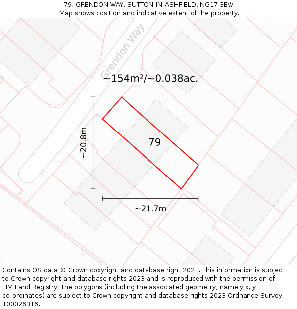 79, GRENDON WAY, SUTTON-IN-ASHFIELD, NG17 3EW: Plot and title map