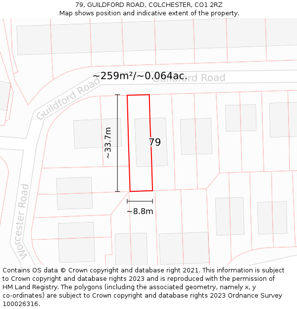 79, GUILDFORD ROAD, COLCHESTER, CO1 2RZ: Plot and title map