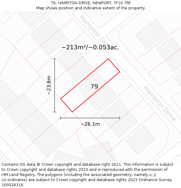 79, HAMPTON DRIVE, NEWPORT, TF10 7RF: Plot and title map