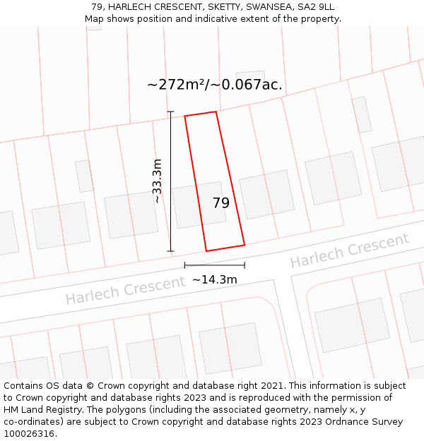 79, HARLECH CRESCENT, SKETTY, SWANSEA, SA2 9LL: Plot and title map