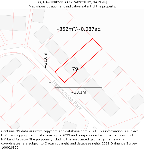 79, HAWKERIDGE PARK, WESTBURY, BA13 4HJ: Plot and title map