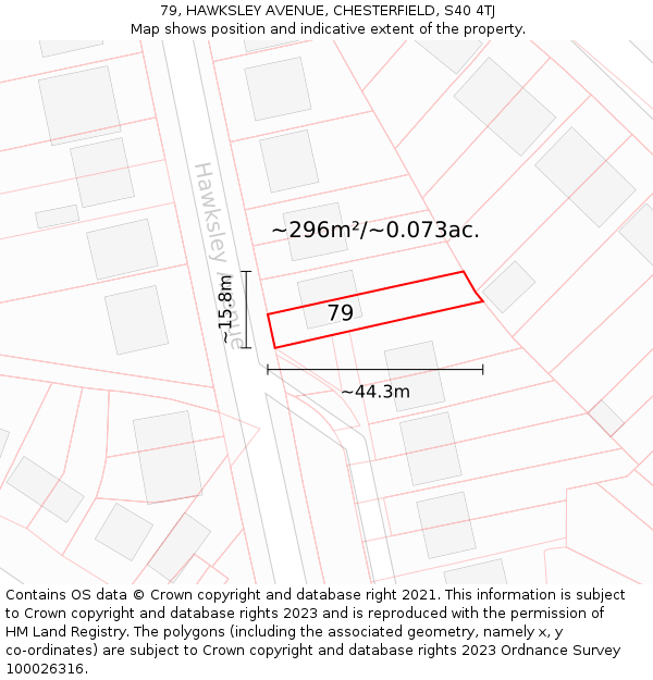 79, HAWKSLEY AVENUE, CHESTERFIELD, S40 4TJ: Plot and title map