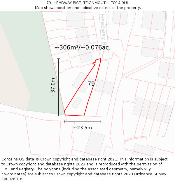 79, HEADWAY RISE, TEIGNMOUTH, TQ14 9UL: Plot and title map