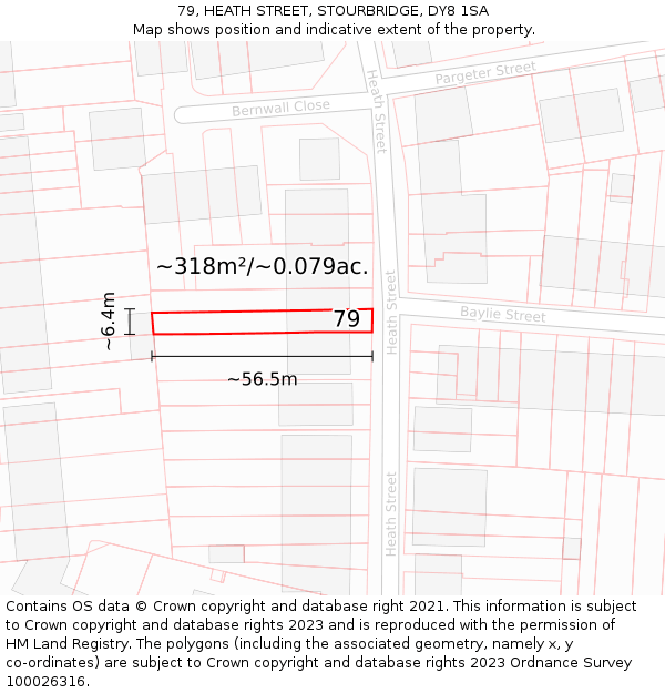 79, HEATH STREET, STOURBRIDGE, DY8 1SA: Plot and title map