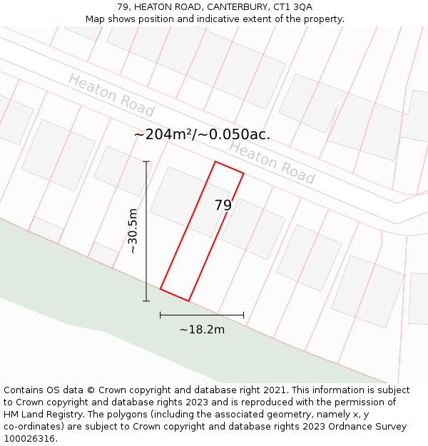 79, HEATON ROAD, CANTERBURY, CT1 3QA: Plot and title map