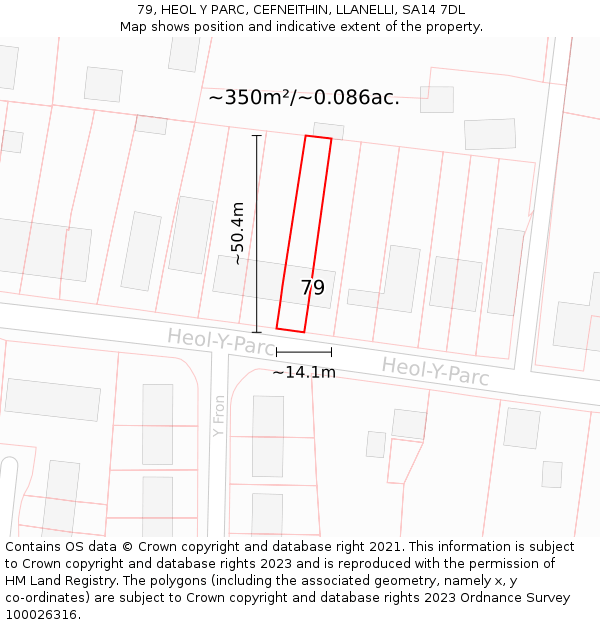 79, HEOL Y PARC, CEFNEITHIN, LLANELLI, SA14 7DL: Plot and title map