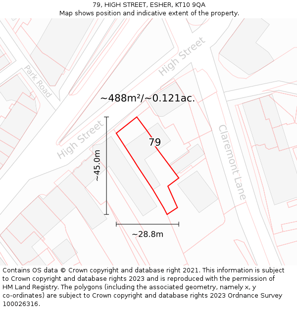 79, HIGH STREET, ESHER, KT10 9QA: Plot and title map