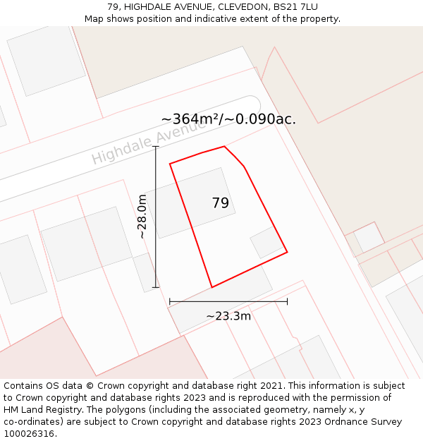 79, HIGHDALE AVENUE, CLEVEDON, BS21 7LU: Plot and title map