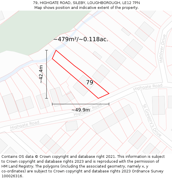 79, HIGHGATE ROAD, SILEBY, LOUGHBOROUGH, LE12 7PN: Plot and title map