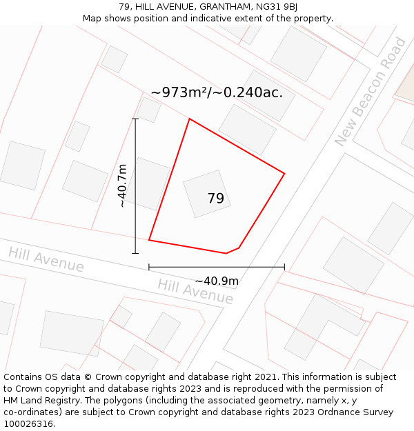 79, HILL AVENUE, GRANTHAM, NG31 9BJ: Plot and title map