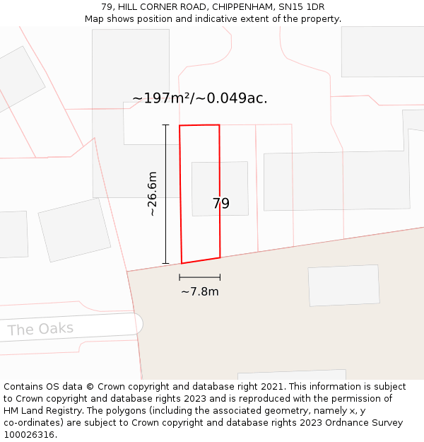 79, HILL CORNER ROAD, CHIPPENHAM, SN15 1DR: Plot and title map