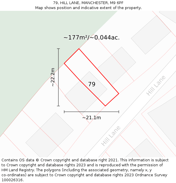 79, HILL LANE, MANCHESTER, M9 6PF: Plot and title map