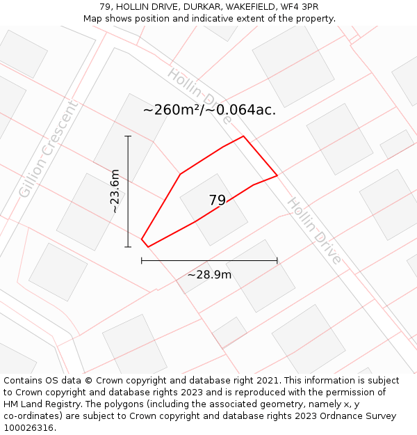 79, HOLLIN DRIVE, DURKAR, WAKEFIELD, WF4 3PR: Plot and title map