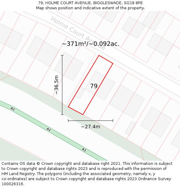 79, HOLME COURT AVENUE, BIGGLESWADE, SG18 8PE: Plot and title map