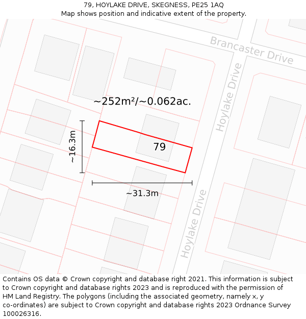 79, HOYLAKE DRIVE, SKEGNESS, PE25 1AQ: Plot and title map