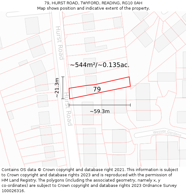 79, HURST ROAD, TWYFORD, READING, RG10 0AH: Plot and title map