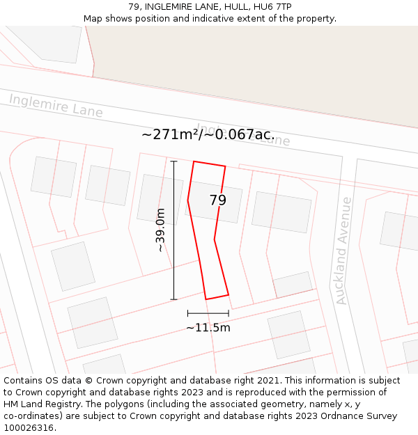 79, INGLEMIRE LANE, HULL, HU6 7TP: Plot and title map