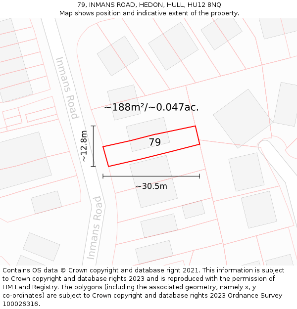 79, INMANS ROAD, HEDON, HULL, HU12 8NQ: Plot and title map