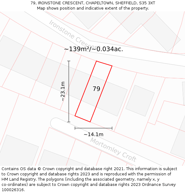 79, IRONSTONE CRESCENT, CHAPELTOWN, SHEFFIELD, S35 3XT: Plot and title map