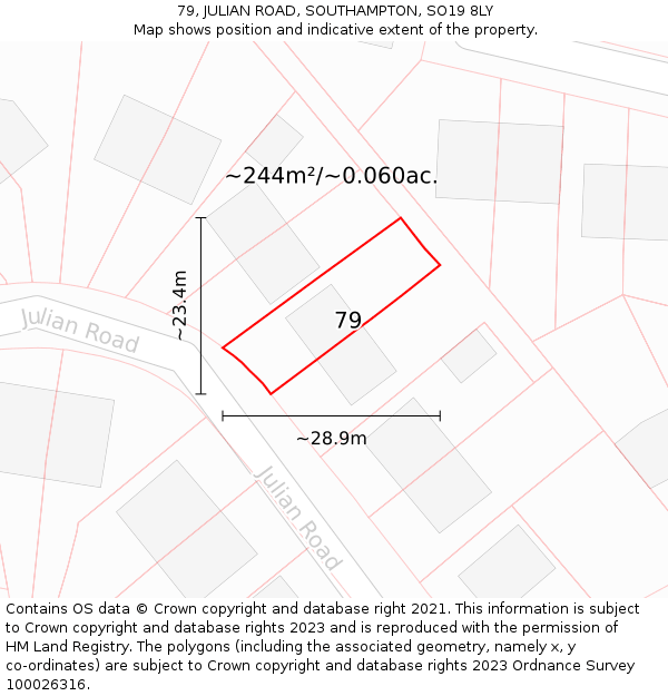 79, JULIAN ROAD, SOUTHAMPTON, SO19 8LY: Plot and title map