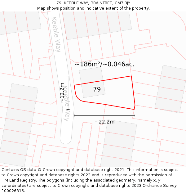 79, KEEBLE WAY, BRAINTREE, CM7 3JY: Plot and title map