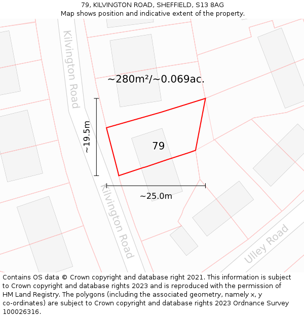 79, KILVINGTON ROAD, SHEFFIELD, S13 8AG: Plot and title map