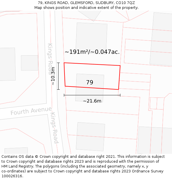 79, KINGS ROAD, GLEMSFORD, SUDBURY, CO10 7QZ: Plot and title map