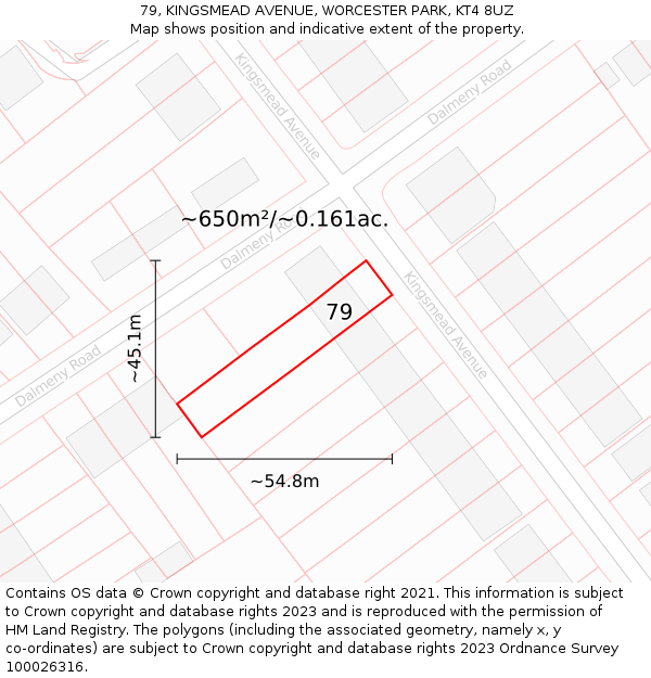 79, KINGSMEAD AVENUE, WORCESTER PARK, KT4 8UZ: Plot and title map