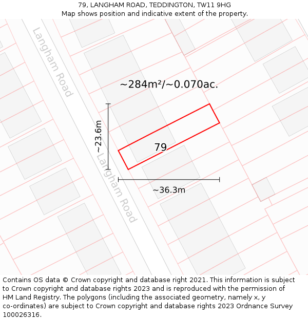 79, LANGHAM ROAD, TEDDINGTON, TW11 9HG: Plot and title map