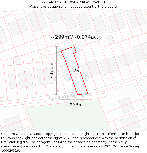 79, LANSDOWNE ROAD, CREWE, CW1 5LL: Plot and title map