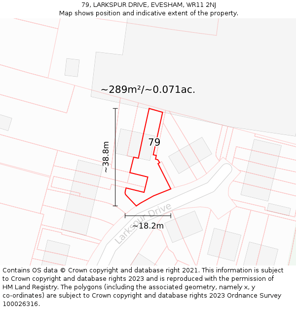 79, LARKSPUR DRIVE, EVESHAM, WR11 2NJ: Plot and title map